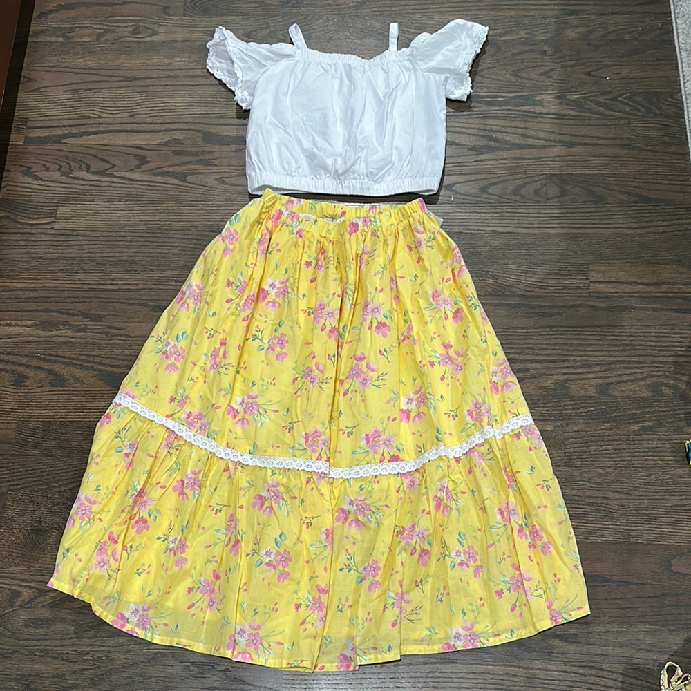 Haute Hippie White and Yellow Floral Kids Matching Set sz M 7/8